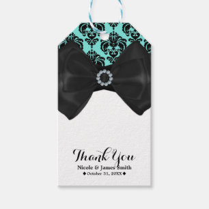 Etiqueta Para Presente Teal & Preto Damask Brilho Arco Glam Sweet 16 Fest