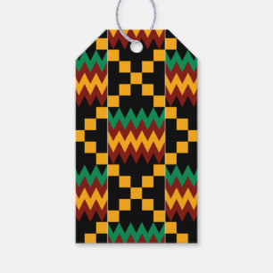 Etiqueta Para Presente Tecido Kente Preto, Verde, Vermelho e Amarelo