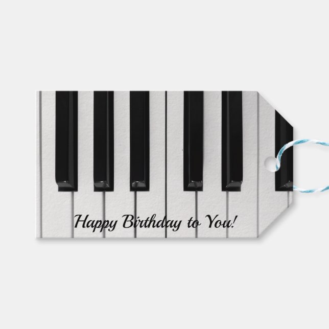 Etiqueta Para Presente Teclas de piano de aniversário feliz (Frente (horizontal))