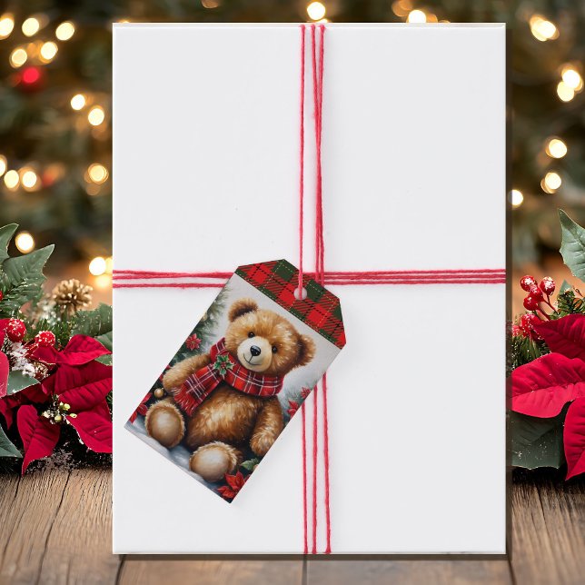 Etiqueta Para Presente Teddy Bear Add Names Christmas (Criador carregado)