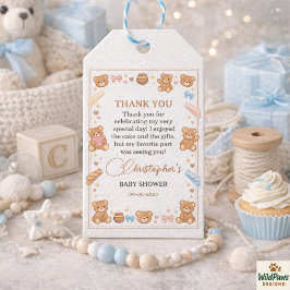 Etiqueta Para Presente Teddy Bear Baby Shower Boy | Cute Blue Bear