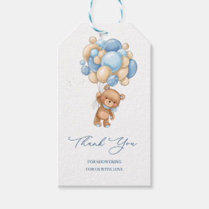 Etiqueta Para Presente Teddy Bear Blue Balloons Chá de fraldas Obrigado