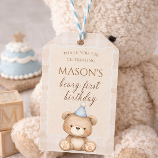 Etiqueta Para Presente Teddy Bear First Birthday Invitation, Beary First 