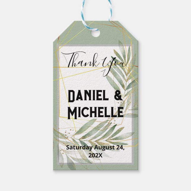 Etiqueta Para Presente Tema Botânico do Casamento Dourado Preto Arrancado (Frente)