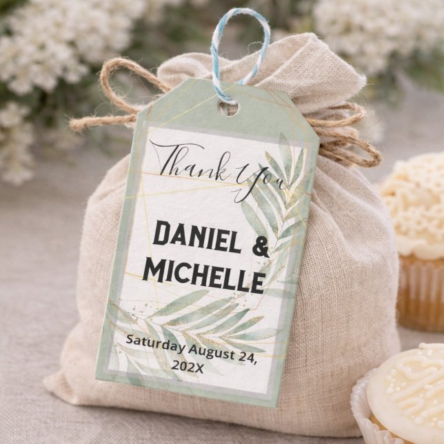 Etiqueta Para Presente Tema Botânico do Casamento Dourado Preto Arrancado (Criador carregado)