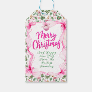 Etiqueta Para Presente Tema de Natal Rosa e Verde com Laço Fofo