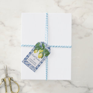 Etiqueta Para Presente Tema do limão Chá de panela w Shibori Arte Azul