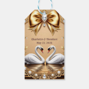 Etiqueta Para Presente 💎 Tema Romântico de Casamento com Cisne Gold 🦢