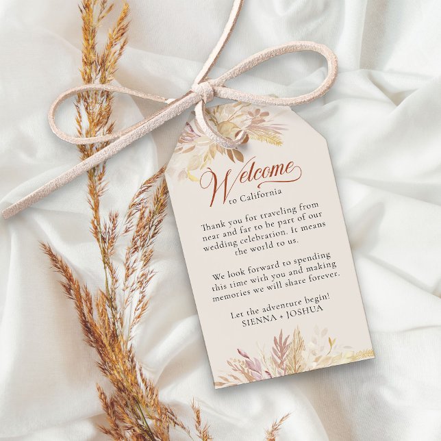 Etiqueta Para Presente Terraccotta Cream Foliage Welcome Bag (Hotel Guest Wedding Welcome Gift Bag Tags from my Foliage Duet Wedding Collection)