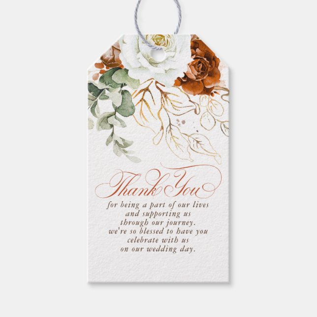 Etiqueta Para Presente Terracotta and White Flowers Boho Thank You (Frente)