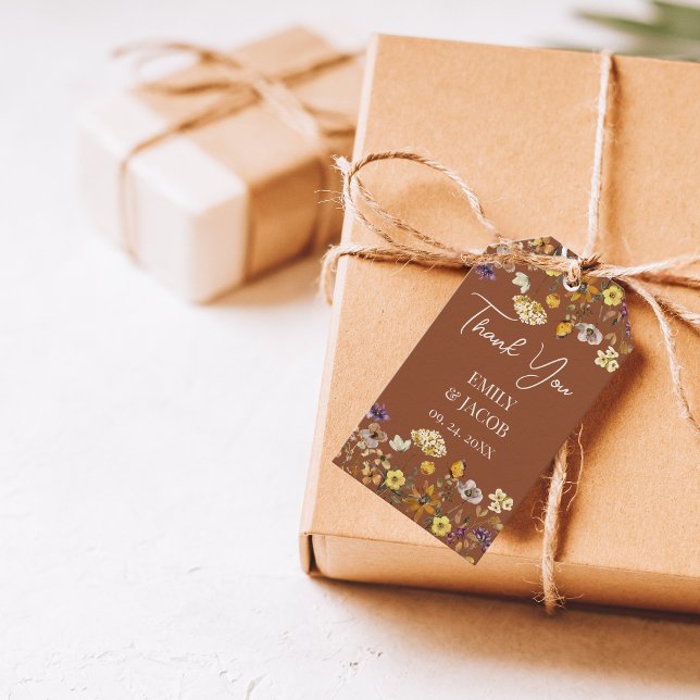 Etiqueta Para Presente Terracotta & Cream Wildflower Boho Casamento (Criador carregado)