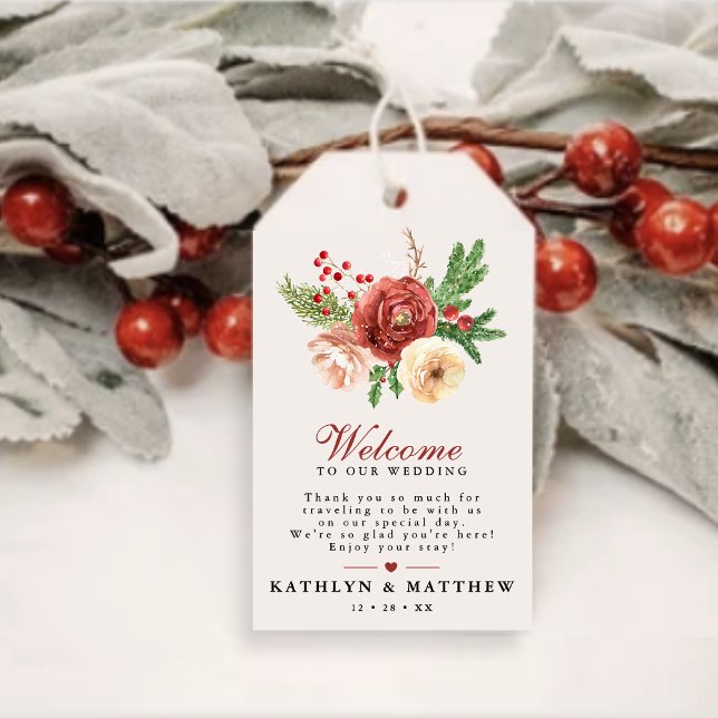 Etiqueta Para Presente Terracotta Floral Christmas Bough Weding Welcome (Criador carregado)