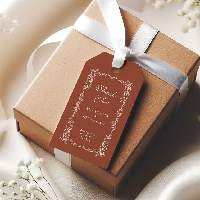 Etiqueta Para Presente Terracotta Floral Weding Obrigado (Criador carregado)
