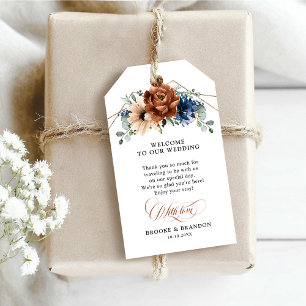 Etiqueta Para Presente Terracotta Marinho Azul Casamento Geométrico Boas-