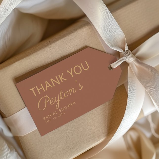 Etiqueta Para Presente Terracotta Rust Noivado Obrigado   (Terracotta/burnt orange bridal shower custom "Thank you" gift tag)