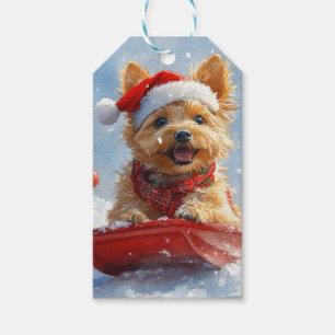Etiqueta Para Presente Terrier australiano em Sledge Deixe que neve no Na