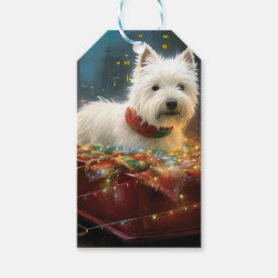 Etiqueta Para Presente Terrier Branco do West Highland Natal Festivo