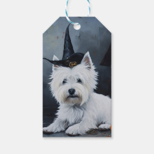 Etiqueta Para Presente Terrier Branco do West Highland Pumpkin Halloween
