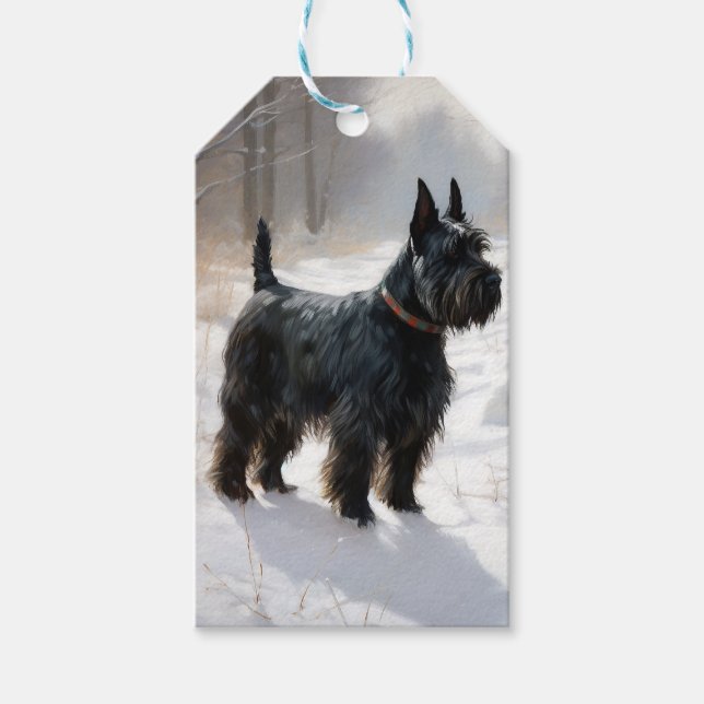 Etiqueta Para Presente Terrier Escocês Deixe Nevar Natal (Frente)