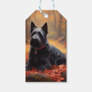Etiqueta Para Presente Terrier Escocês na Queda de Folhas de Outono Inspi