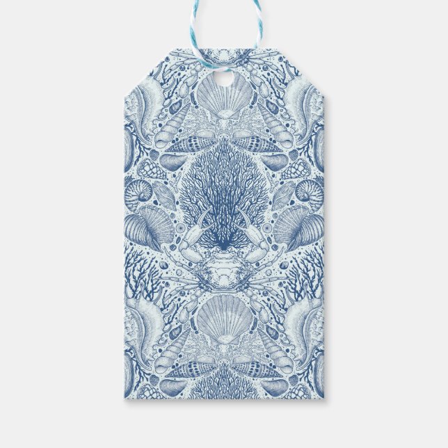 Etiqueta Para Presente Tesouros de praia em azul (Frente)