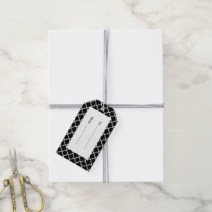 Etiqueta Para Presente Teste padrão branco preto marroquino de Quatrefoi