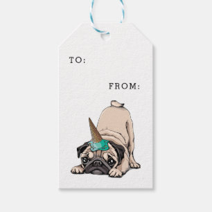 Etiqueta Para Presente Teste padrão de aspiração do unicórnio dos Pug