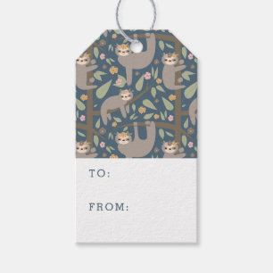 Etiqueta Para Presente Teste padrão floral bonito da preguiça