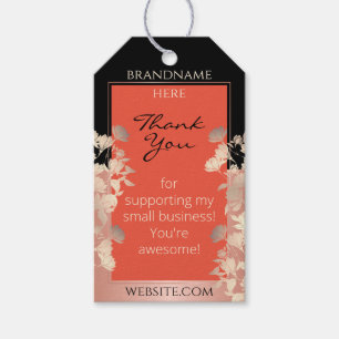 Etiqueta Para Presente Texto bonito Floral Laranja Vermelho e Rosa Dourad