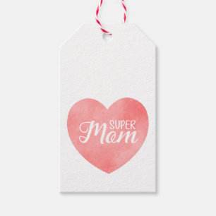 Etiqueta Para Presente Texto da Super Mãe em cor rosa pintado