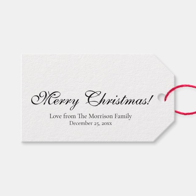 Etiqueta Para Presente Texto personalizado branco preto mínimo Natal (Frente (horizontal))