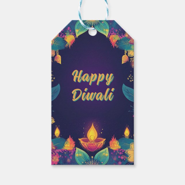 Etiqueta Para Presente Texto personalizado, Brilho Diwali - Luz e celebra (Frente)