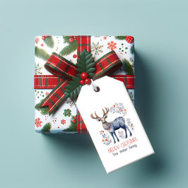 Etiqueta Para Presente Texto Personalizado da Reindeer de Folhas Escandin