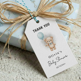 Etiqueta Para Presente Thank you Baby Shower for Boy Blue Balloon Bear
