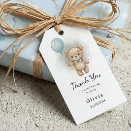 Etiqueta Para Presente Thank you Baby Shower for Boy Blue Balloon Bear  