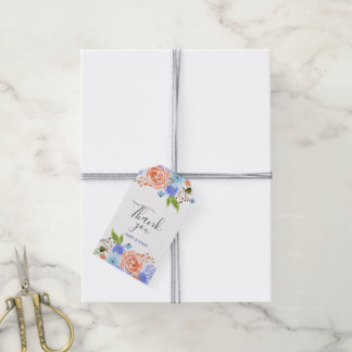 Etiqueta Para Presente Thank You watercolor blue and peach florals