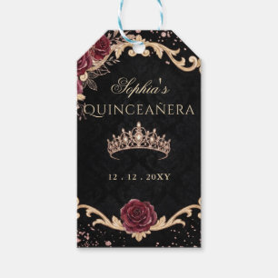 Etiqueta Para Presente Tiara de Foto Quinceanera Floral Preta Rosa Dourad