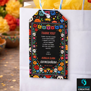 Etiqueta Para Presente Tiara Dourada Floral Festa Preta Mexicana Quinceañ