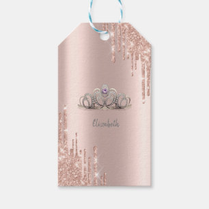 Etiqueta Para Presente Tiaras de Drips Brilho Moderno em Rosa Dourado