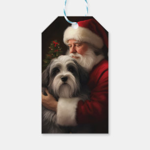 Etiqueta Para Presente Tibetan Terrier Papai Noel Natal Festivo 