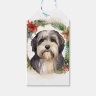 Etiqueta Para Presente Tibetano Terrier Christmas Wreath Festivo Pup