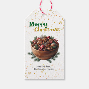 Etiqueta Para Presente Tigela de Potpourri de Natal de Pinheiro Natureza