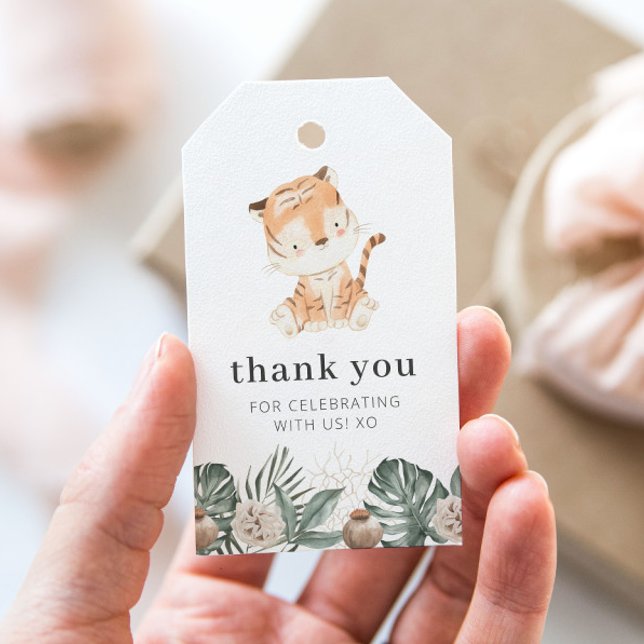 Etiqueta Para Presente Tiger Greenery Floral Birthday (Criador carregado)