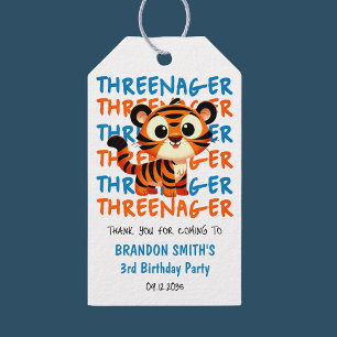 Etiqueta Para Presente Tiger Threenager aniversário de 3 anos - Obrigado