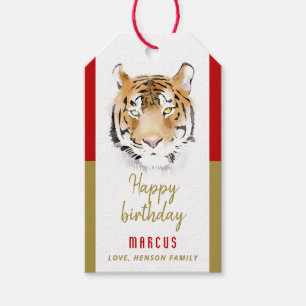 Etiqueta Para Presente Tigre Cabeça de Água Desenho Feliz Aniversário
