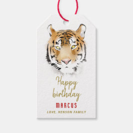 Etiqueta Para Presente Tigre Cabeça de Água Desenho Feliz Aniversário