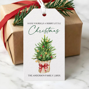 Etiqueta Para Presente Tinta de Caligrafia de Natal Aquarela Pinheiro Arc