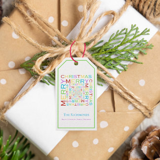 Etiqueta Para Presente Tipografia Alegre de Natal Brilhante e Colorida
