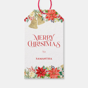 Etiqueta Para Presente Tipografia de Natal e fronteira de poinsettia