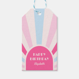 Etiqueta Para Presente Tipografia do Arco de Raio-Sol Retroativo Rosa